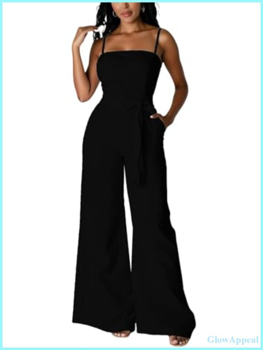 Women Sleeveless Wide Leg Jumpsuit with Belt V-Neck Zipper Party Romper